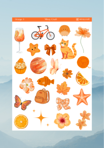 1 Sayfa Turuncu Renk Temalı 12*17 cm Sticker /Scrapbook, Bullet Journal, Planlayıcı, Defter İçin