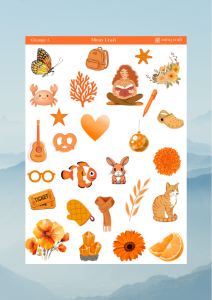 1 Sayfa Turuncu Renk Temalı 12*17 cm Sticker /Scrapbook, Bullet Journal, Planlayıcı, Defter İçin