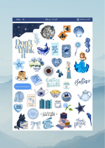 1 Adet Mavi Renk Temalı Sticker (12x17 cm) Bullet Journal,Scrapbook, Ajanda, Planlayıcı için