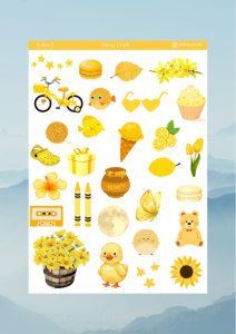 1 Sayfa Sarı Temalı 12*17 cm Sticker /Scrapbook, Bullet Journal, Planlayıcı, Defter İçin