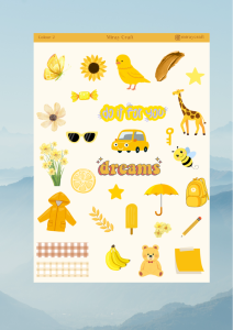1 Sayfa Sarı Temalı 12*17 cm Sticker /Scrapbook, Bullet Journal, Planlayıcı, Defter İçin