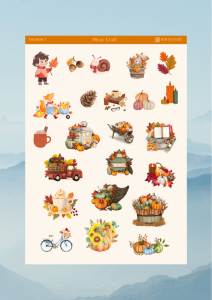 1 Adet Sonbahar Temalı Sticker – 12x17 cm Scrapbook, Bullet Journal, Planlayıcı İçin