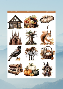 1 Adet Sonbahar Temalı Sticker – 12×17 cm Scrapbook, Bullet Journal, Planlayıcı İçin