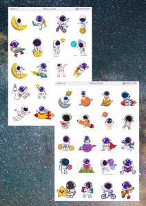 2'li Uzay Temalı 12*17 cm Sticker Seti/bullet Journal, Scrapbook, Ajanda, Planlayıcı, Defter Için
