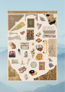 1 Adet Vintage Temalı Sticker (12×17 cm) Bullet Journal, Scrapbook, Ajanda ve Planlayıcı İçin