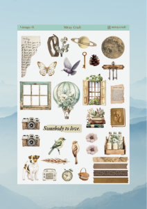 1 Adet Vintage Temalı Sticker (12×17 cm) Bullet Journal, Scrapbook, Ajanda ve Planlayıcı İçin