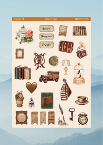 1 Adet Vintage Temalı Sticker (12×17 cm) Bullet Journal, Scrapbook, Ajanda ve Planlayıcı İçin