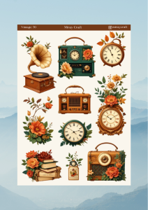 1 Adet Vintage Temalı Sticker (12×17 cm) Bullet Journal, Scrapbook, Ajanda ve Planlayıcı İçin