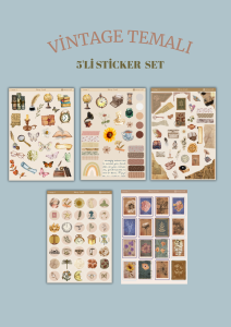 5'li Vintage Temalı 12*17cm Sticker Seti/bullet Journal, Scrapbook, Ajanda, Planlayıcı, Defter Için