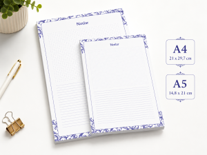 Mavi Motifli Temalı  2'li Set (A4-A5) Notepad - Not Defteri - Bloknot (Noktalı ve Çizgili)