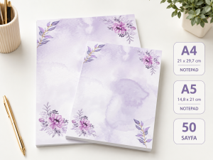 Mor Çiçek Temalı 2'li Set (A4-A5) Notepad - Not Defteri - Bloknot