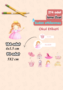 Okul Etiketi 274 Adet Prenses Temalı-Kişiye Özel Sudan Etkilenmez Yırtılmaz- İsminize Özel Hazır Okul Etiketi