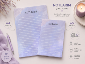 Pastel Lila Renk Temalı 2'li Set (A4-A5) Notepad - Not Defteri - Bloknot