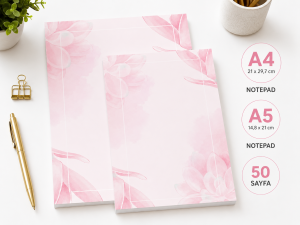 Pembe Çiçekli Temalı 2'li Set (A4-A5) Notepad - Not Defteri - Bloknot