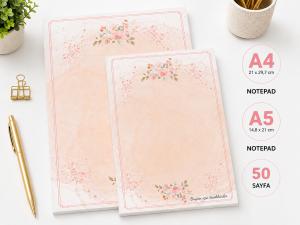 Pembe Çiçekli Temalı 2'li Set (A4-A5) Notepad - Not Defteri - Bloknot