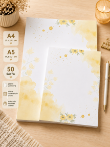 Sarı Çiçek Desenli 2'li Set (A4-A5) Notepad - Not Defteri - Bloknot