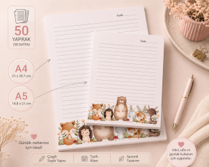 Sevimli Hayvan Temalı 2'li Set (A4-A5) Notepad - Not Defteri - Bloknot